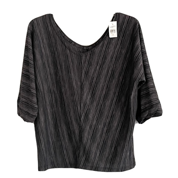 LOFT Black Grey Stripe V-Neck Dolman 3/4 Sleeve Top - Picture 1 of 7